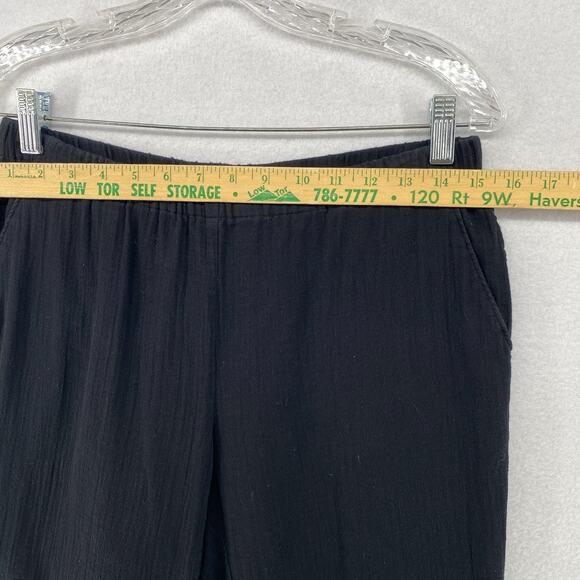EILEEN FISHER Pants PS Organic Cotton Crinkle Gauze Tapered Ankle Pull On Black - Picture 9 of 12